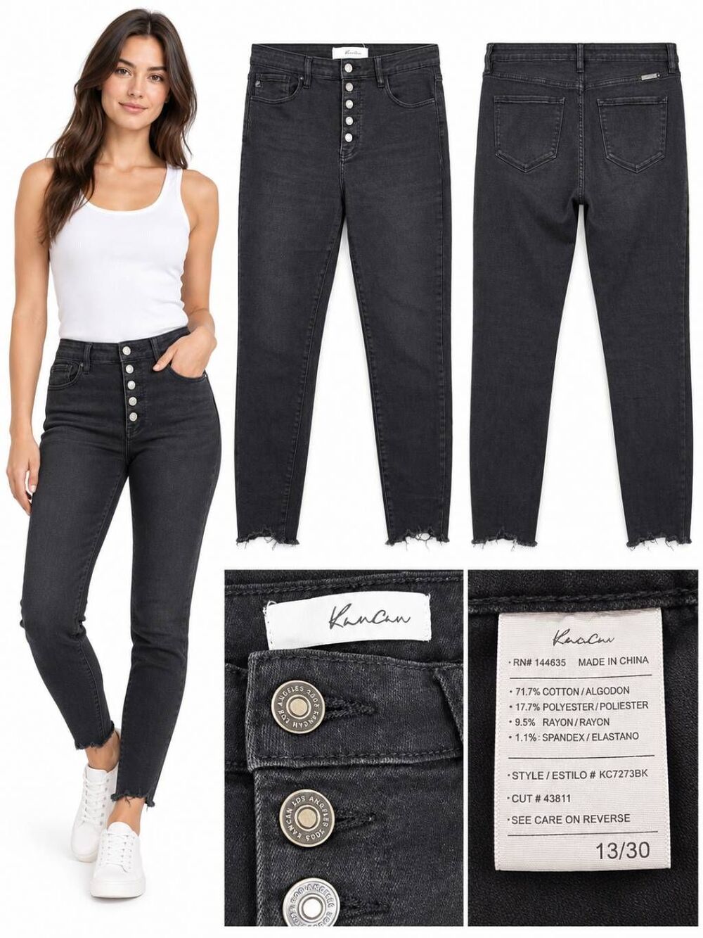 KanCan 13/30 Black High Rise Button Fly Skinny Jeans